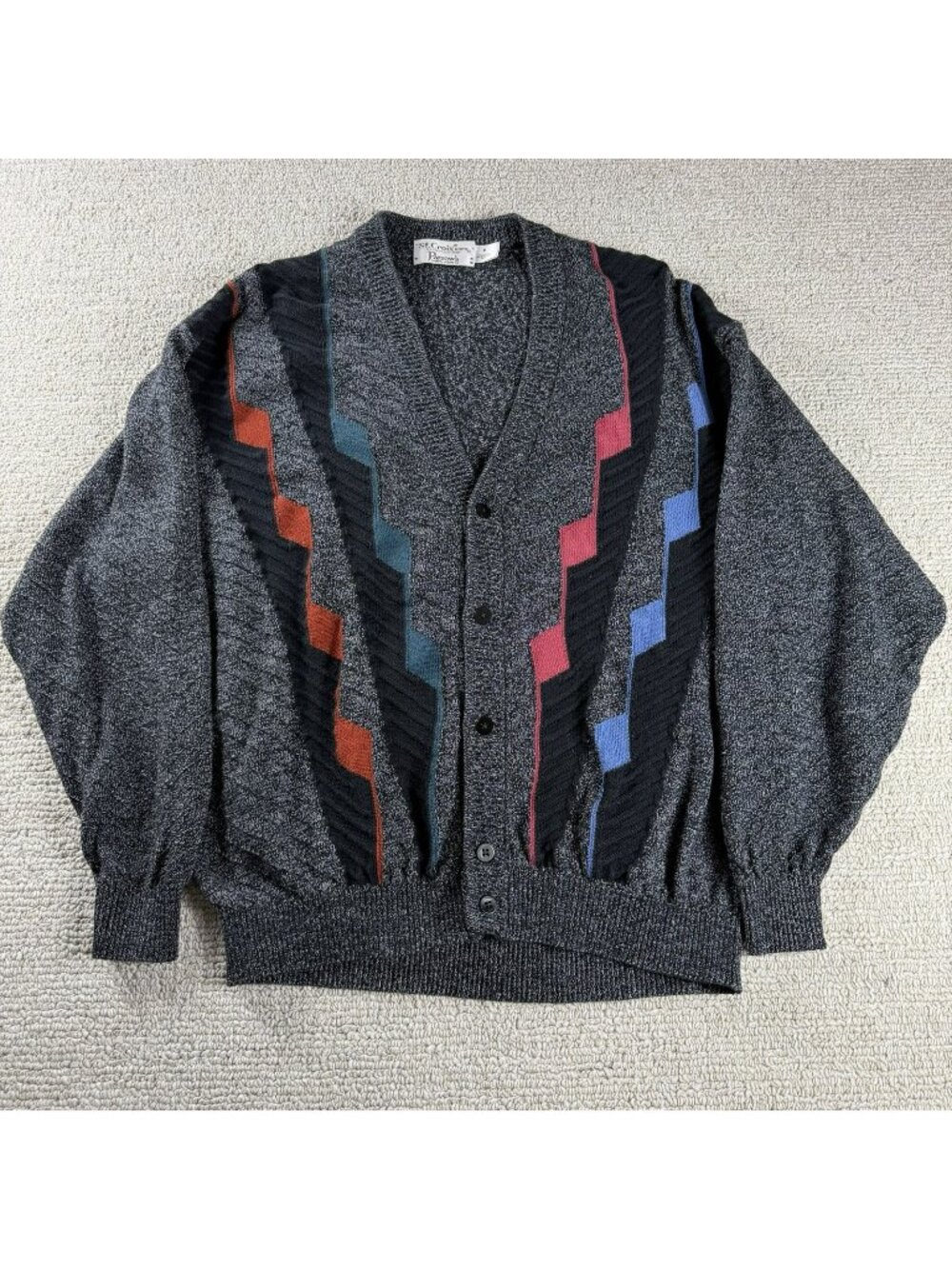 Vintage St. Croix Knits For Parsow's Abstract Cardigan  Gray Men’s Size Medium